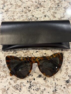 Saint Laurent Tortoise Cat-Eye Heart Sunglasses with Dark Lenses